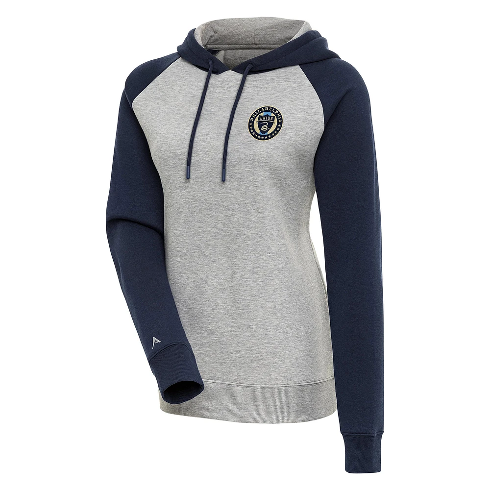 Women's Antigua Heather Gray Philadelphia Union Victory Raglan Sleeve Pullover Hoodie