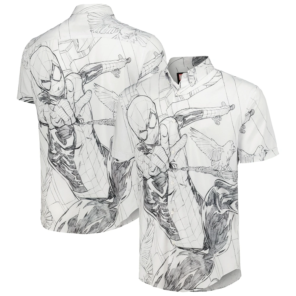 Men's RSVLTS White Spider-Man Web Surfer KUNUFLEX Button-Down Shirt