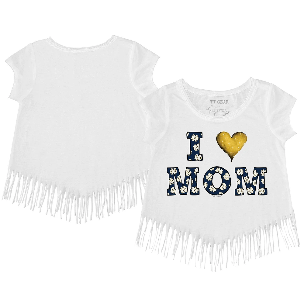 Toddler Tiny Turnip White Notre Dame Fighting Irish I Love Mom Fringe T-Shirt