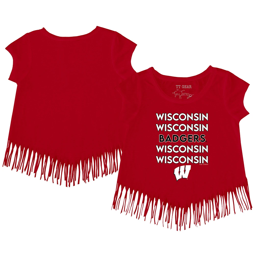 Youth Tiny Turnip Red Wisconsin Badgers Stacked Fringe T-Shirt