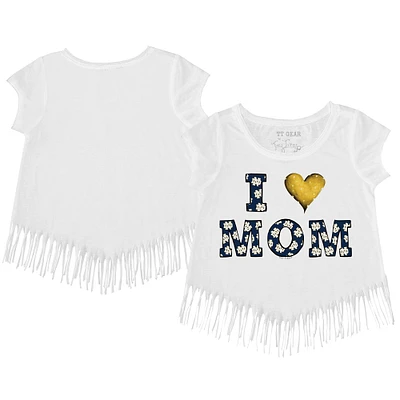 Youth Tiny Turnip White Notre Dame Fighting Irish I Love Mom Fringe T-Shirt