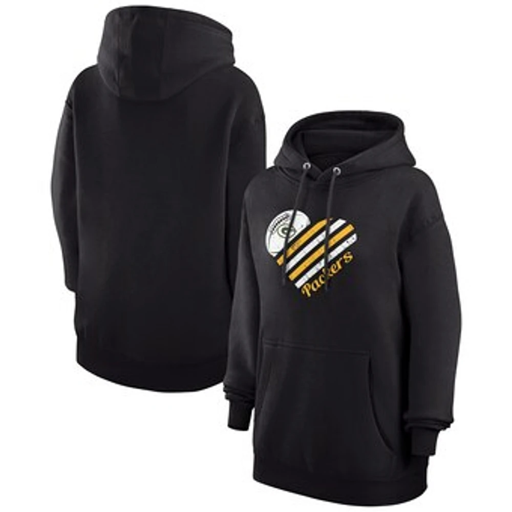 Women's G-III 4Her by Carl Banks Black Green Bay Packers Heart Graphic Fleece Pullover Hoodie