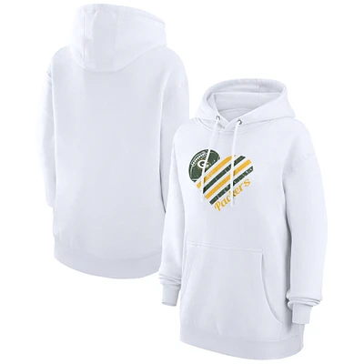 Women's G-III 4Her by Carl Banks White Green Bay Packers Heart Graphic Fleece Pullover Hoodie
