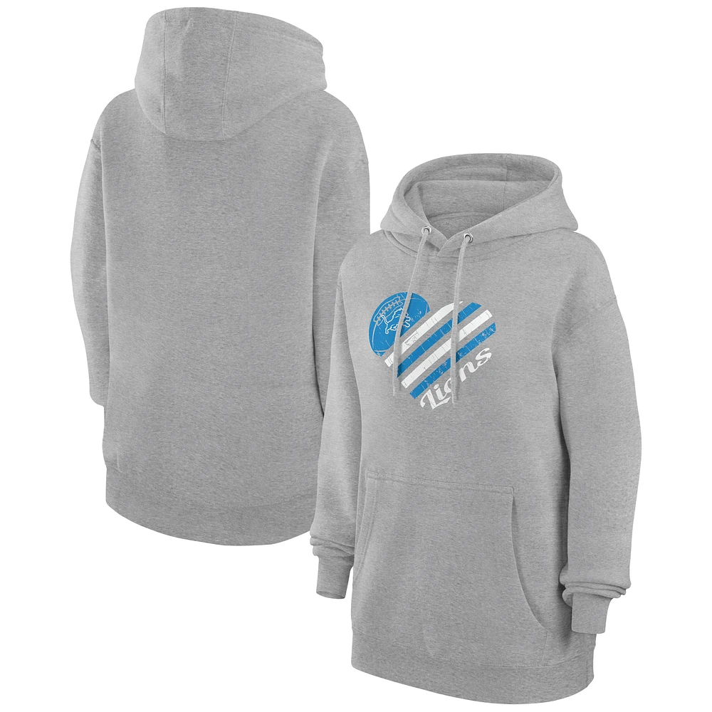 Women's G-III 4Her by Carl Banks Heather Gray Detroit Lions Heart Graphic Fleece Pullover Hoodie