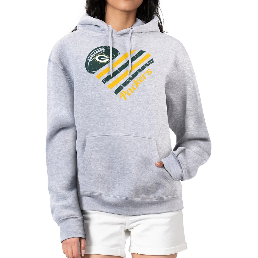 Women's G-III 4Her by Carl Banks Heather Gray Green Bay Packers Heart Graphic Fleece Pullover Hoodie