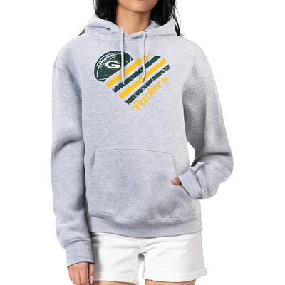 Women's G-III 4Her by Carl Banks Heather Gray Green Bay Packers Heart Graphic Fleece Pullover Hoodie
