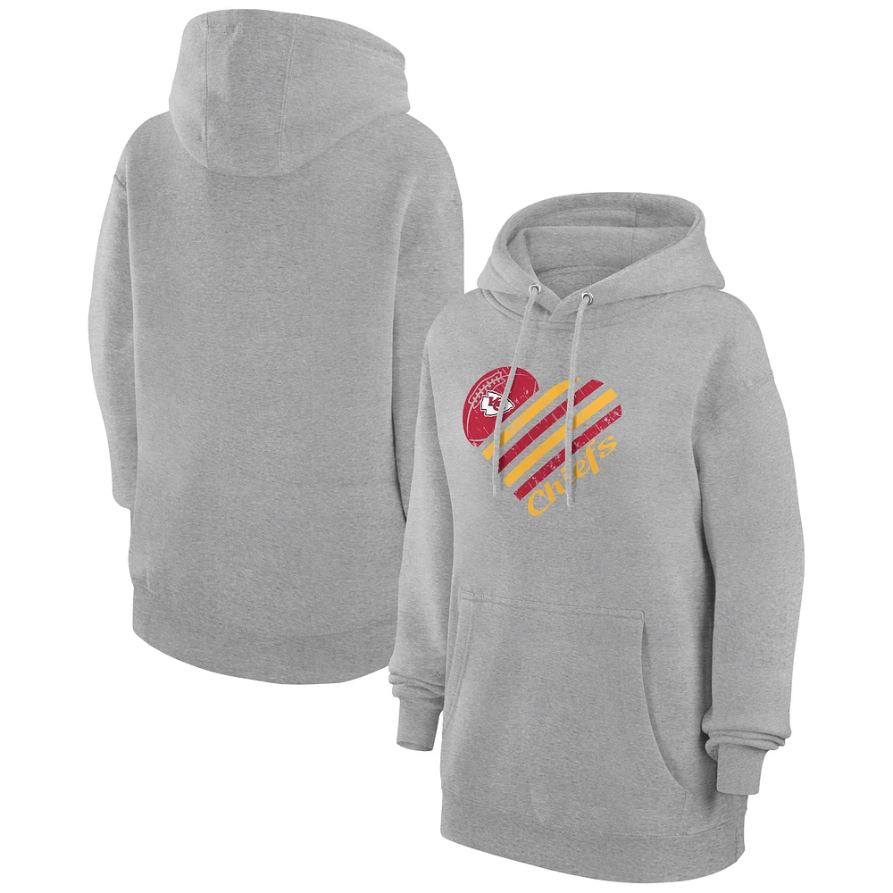 Women's G-III 4Her by Carl Banks Heather Gray Kansas City Chiefs Heart Graphic Fleece Pullover Hoodie