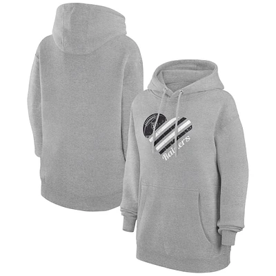 Women's G-III 4Her by Carl Banks Heather Gray Las Vegas Raiders Heart Graphic Fleece Pullover Hoodie