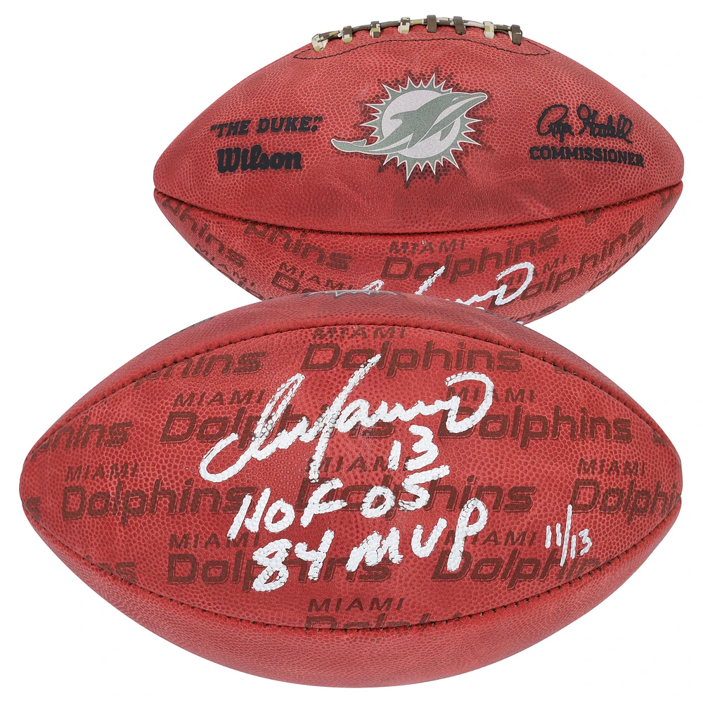 Limited Edition of 13: Dan Marino Miami Dolphins Autographed Wilson Football with Multiple Inscriptions