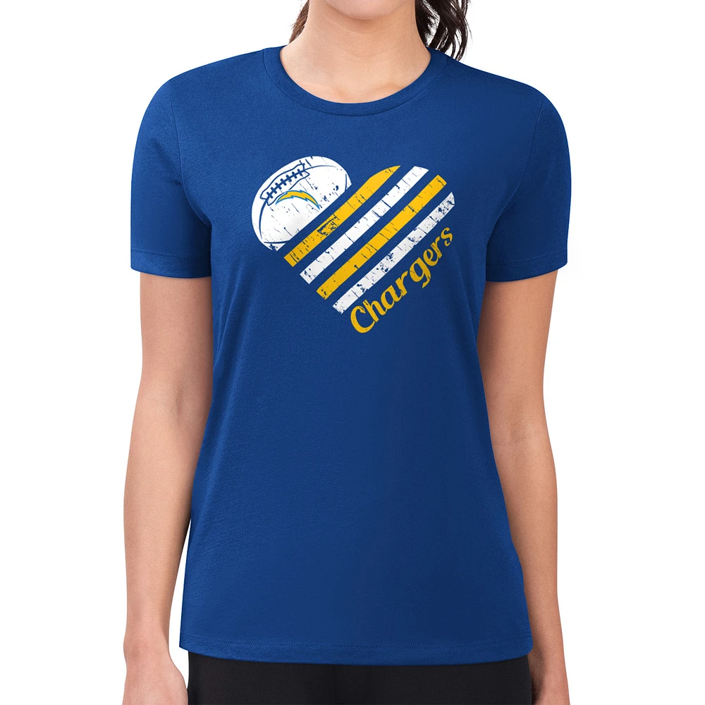 Women's G-III 4Her by Carl Banks Royal Los Angeles Chargers Super-Slim Fit Lightweight Heart V-Neck T-Shirt