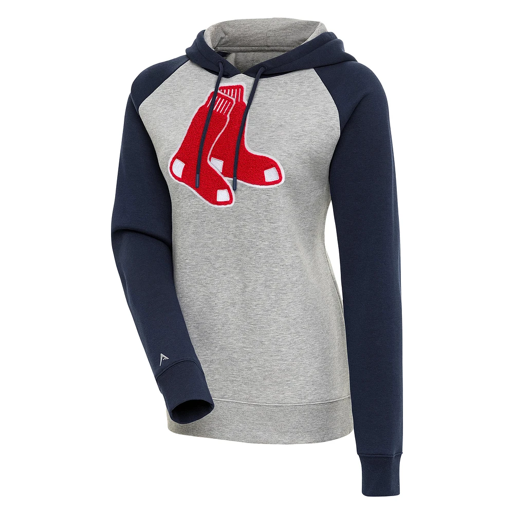 Women's Antigua Heather Gray/Navy Boston Red Sox Victory Raglan Sleeve Pullover Hoodie