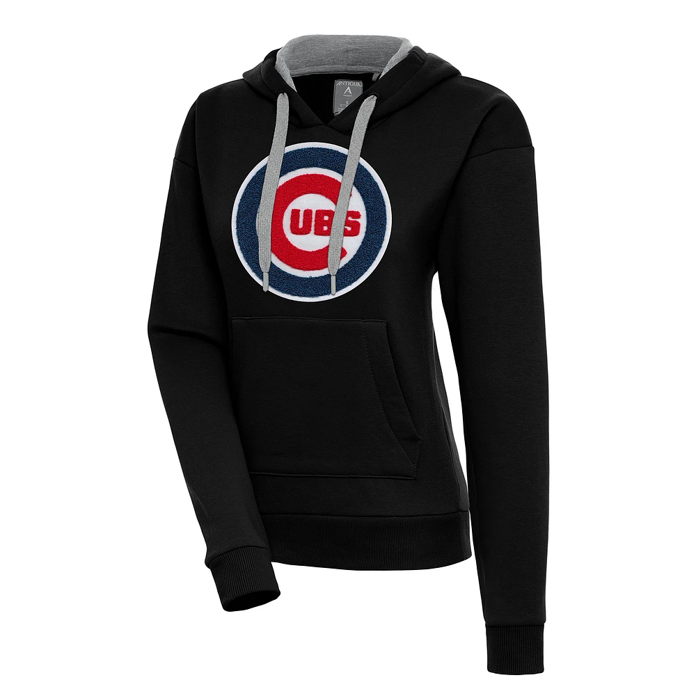 Women's Antigua Black Chicago Cubs Victory Pullover Hoodie