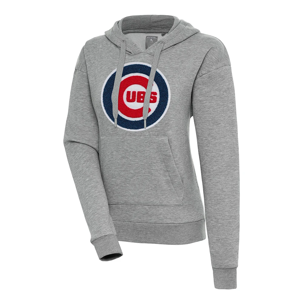 Women's Antigua Heather Gray Chicago Cubs Victory Pullover Hoodie