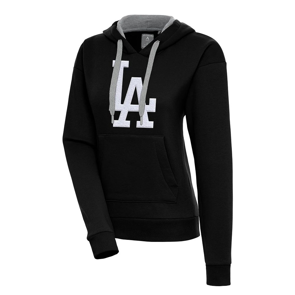 Women's Antigua Black Los Angeles Dodgers Victory Pullover Hoodie