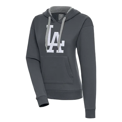 Women's Antigua Charcoal Los Angeles Dodgers Victory Pullover Hoodie