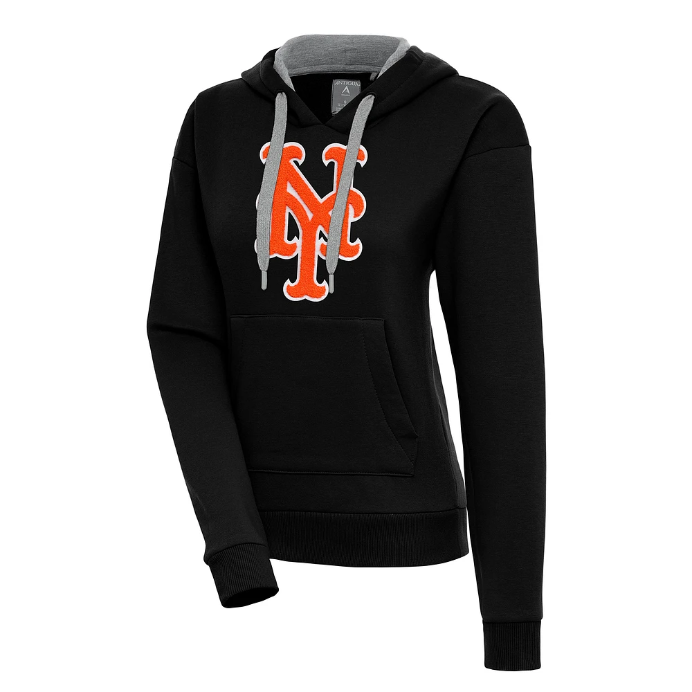 Women's Antigua Black New York Mets Victory Pullover Hoodie