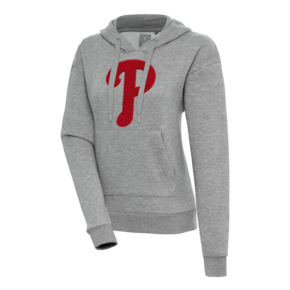 Women's Antigua Heather Gray Philadelphia Phillies Victory Pullover Hoodie