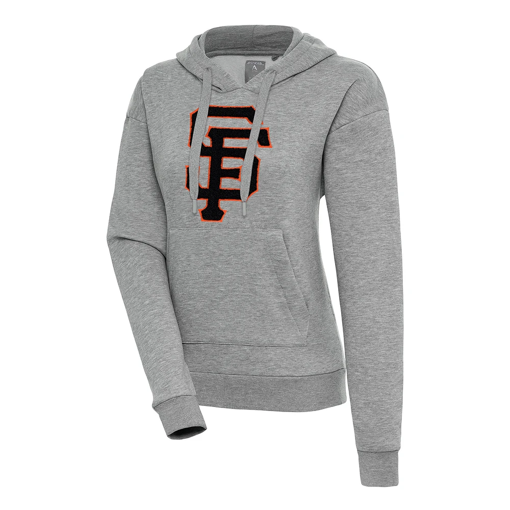 Women's Antigua Heather Gray San Francisco Giants Victory Pullover Hoodie