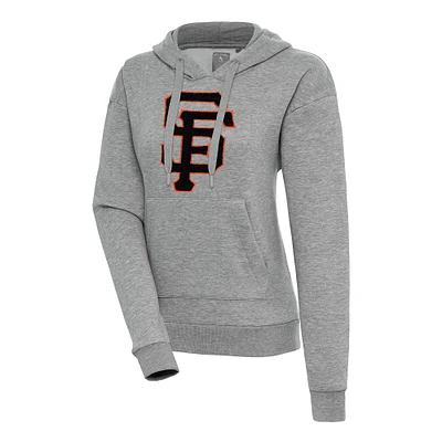 Women's Antigua Heather Gray San Francisco Giants Victory Pullover Hoodie