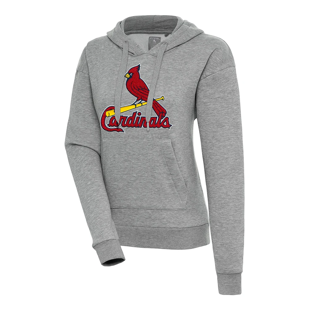 Women's Antigua Heather Gray St. Louis Cardinals Victory Pullover Hoodie