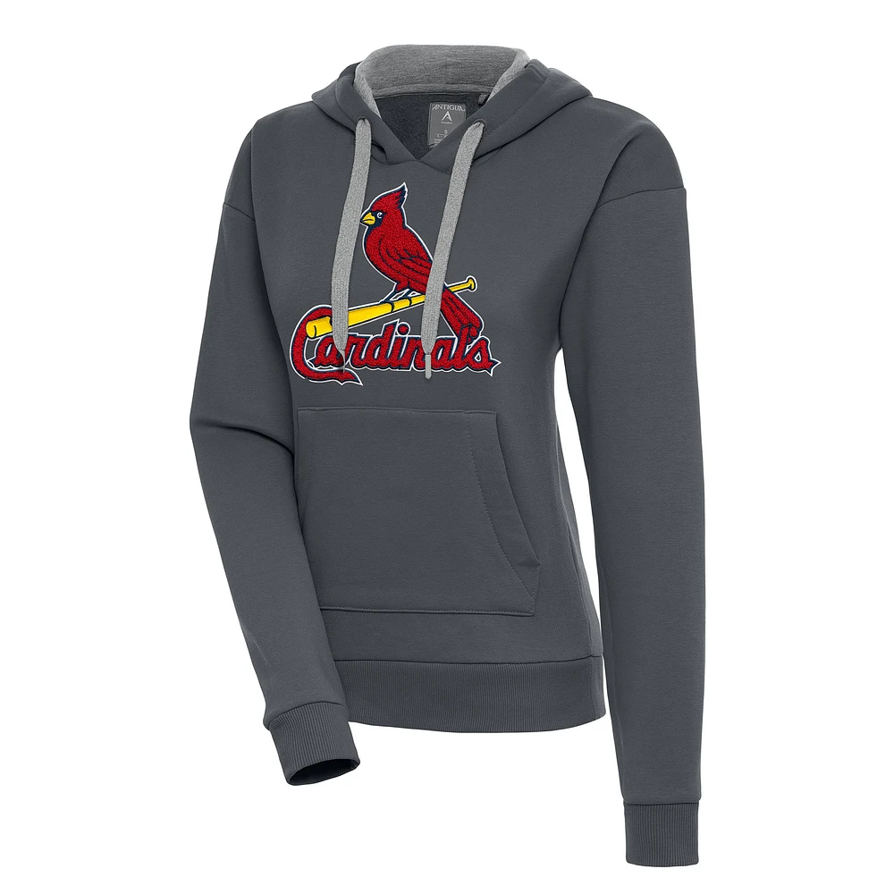 Women's Antigua Charcoal St. Louis Cardinals Victory Pullover Hoodie