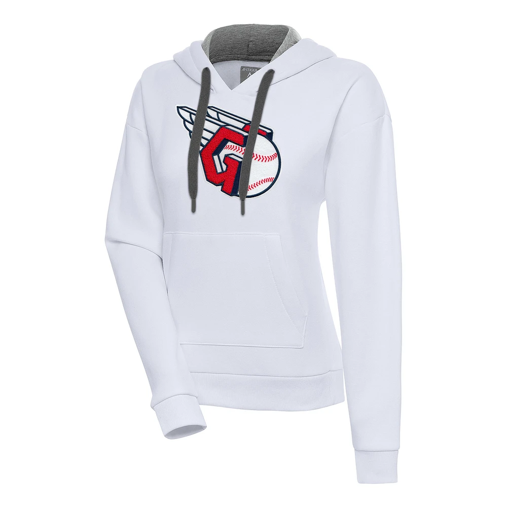Women's Antigua White Cleveland Guardians Victory Pullover Hoodie
