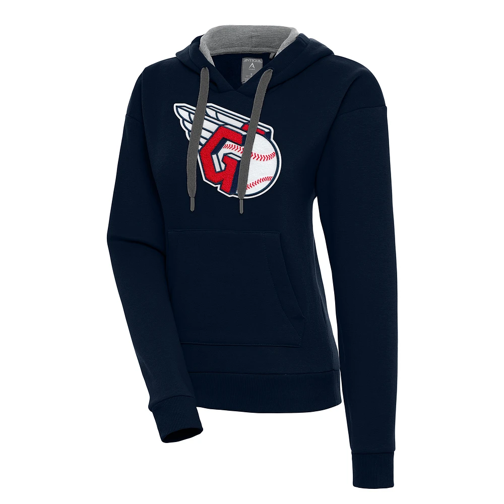 Women's Antigua Navy Cleveland Guardians Victory Pullover Hoodie