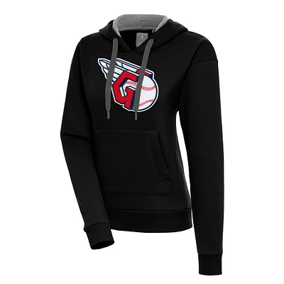 Women's Antigua Black Cleveland Guardians Victory Pullover Hoodie