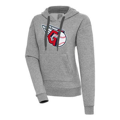 Women's Antigua Heather Gray Cleveland Guardians Victory Pullover Hoodie