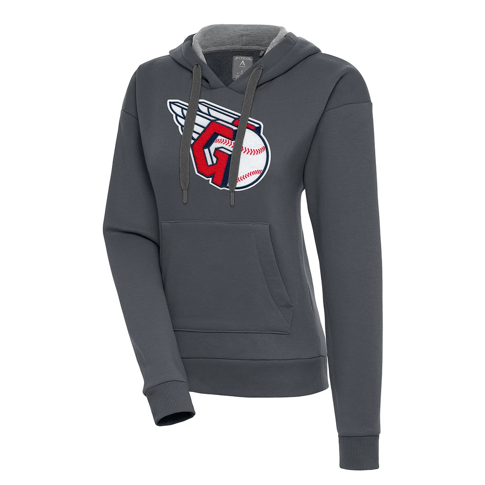 Women's Antigua Charcoal Cleveland Guardians Victory Pullover Hoodie