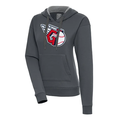 Women's Antigua Charcoal Cleveland Guardians Victory Pullover Hoodie