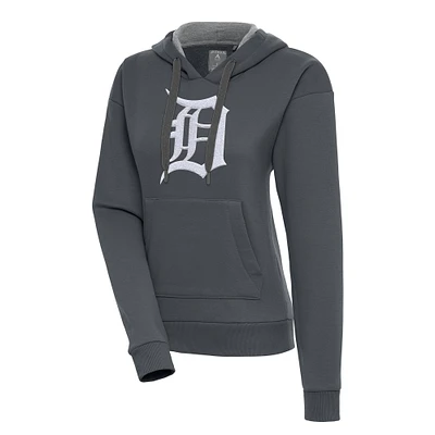 Women's Antigua Charcoal Detroit Tigers Victory Pullover Hoodie