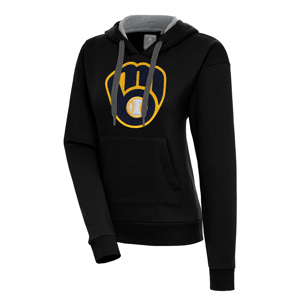 Women's Antigua Black Milwaukee Brewers Victory Pullover Hoodie