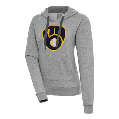 Women's Antigua Heather Gray Milwaukee Brewers Victory Pullover Hoodie