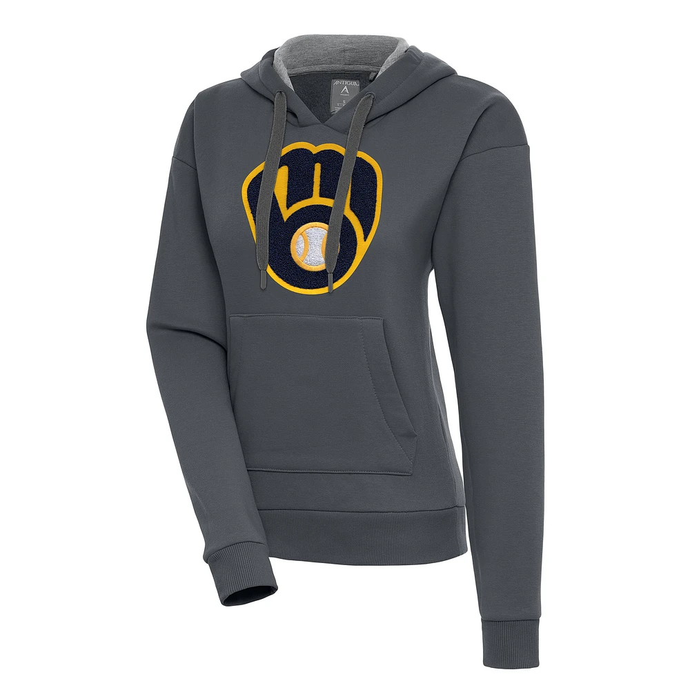 Women's Antigua Charcoal Milwaukee Brewers Victory Pullover Hoodie