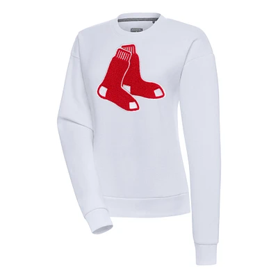 Women's Antigua White Boston Red Sox Victory Chenille Pullover Sweatshirt