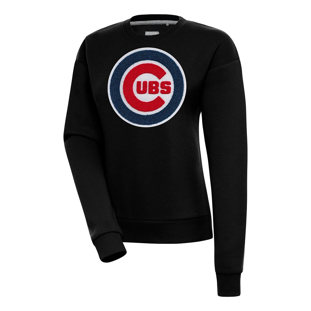 Women's Antigua Black Chicago Cubs Victory Chenille Pullover Sweatshirt