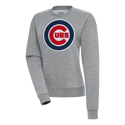 Women's Antigua Heather Gray Chicago Cubs Victory Chenille Pullover Sweatshirt