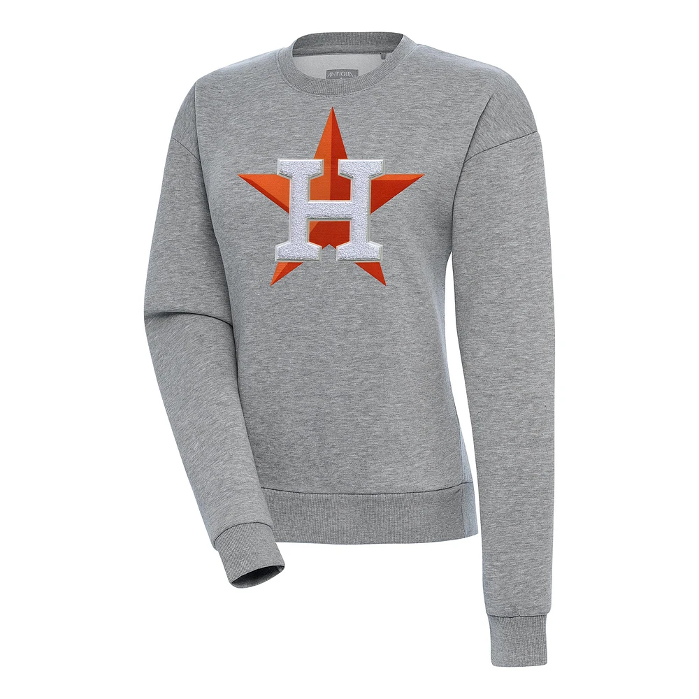 Women's Antigua Heather Gray Houston Astros Victory Chenille Pullover Sweatshirt