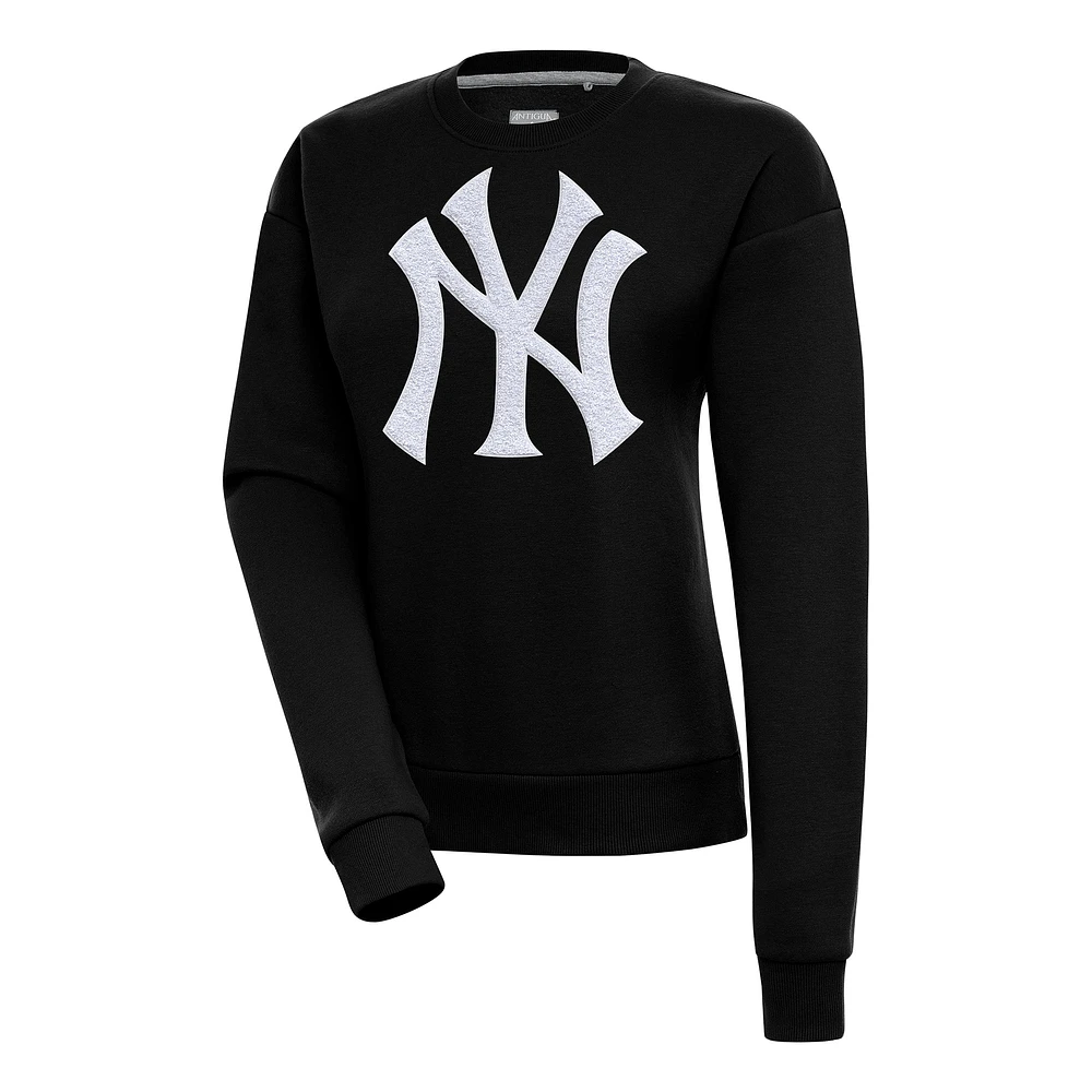 Women's Antigua Black New York Yankees Victory Chenille Pullover Sweatshirt