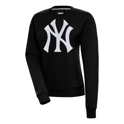 Women's Antigua Black New York Yankees Victory Chenille Pullover Sweatshirt