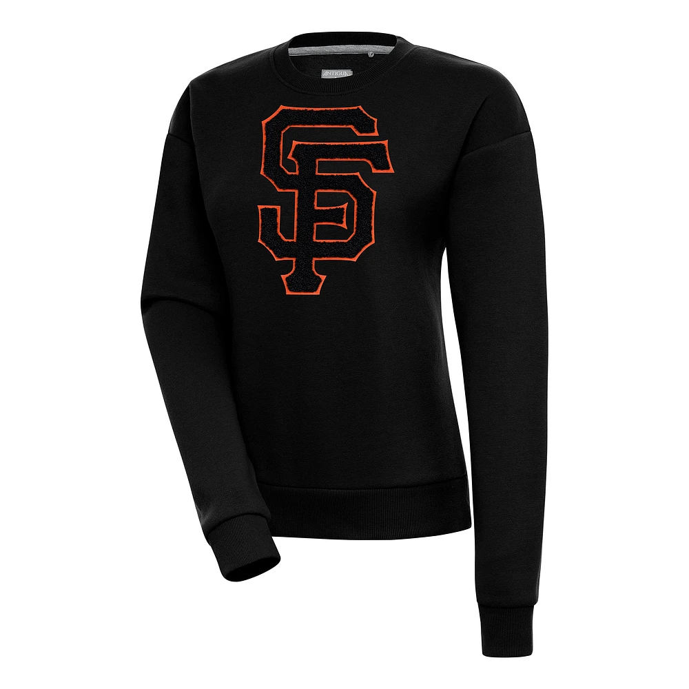 Women's Antigua Black San Francisco Giants Victory Chenille Pullover Sweatshirt