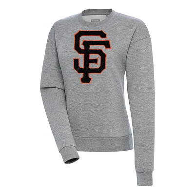 Women's Antigua Heather Gray San Francisco Giants Victory Chenille Pullover Sweatshirt