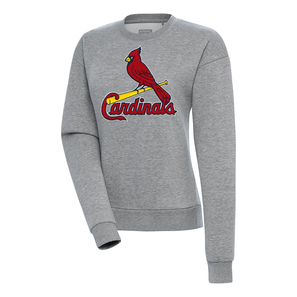 Women's Antigua Heather Gray St. Louis Cardinals Victory Chenille Pullover Sweatshirt