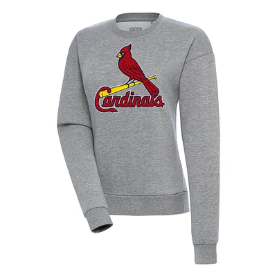 Women's Antigua Heather Gray St. Louis Cardinals Victory Chenille Pullover Sweatshirt