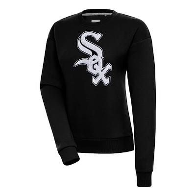 Women's Antigua Black Chicago White Sox Victory Chenille Pullover Sweatshirt