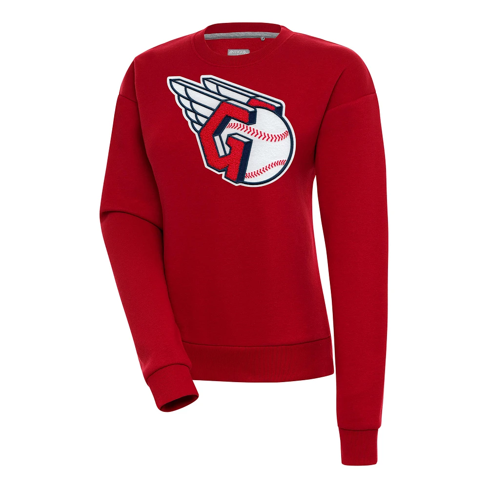 Women's Antigua Red Cleveland Guardians Victory Chenille Pullover Sweatshirt