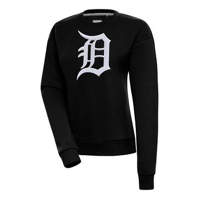 Women's Antigua Black Detroit Tigers Victory Chenille Pullover Sweatshirt