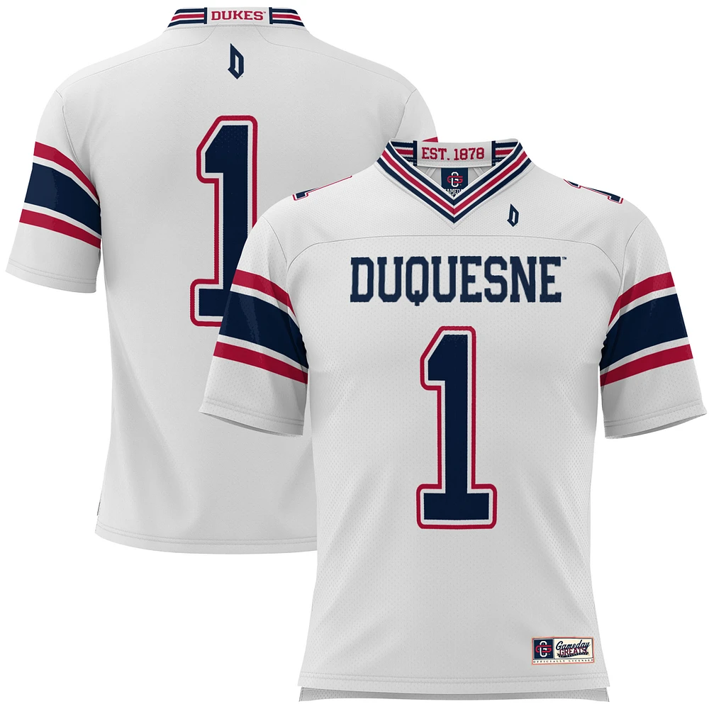 Men's GameDay Greats #1 White Duquesne Dukes Football Jersey