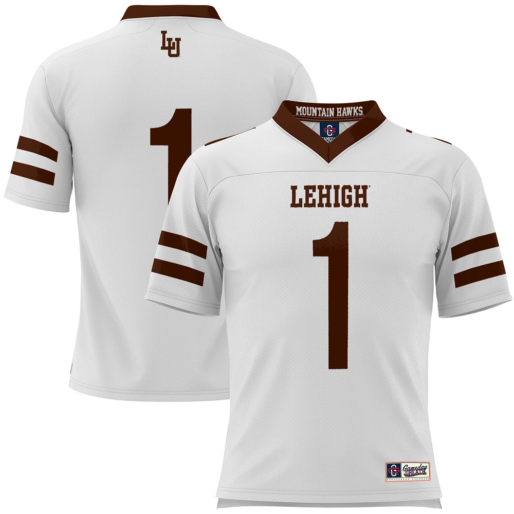 Men's GameDay Greats #1 White Lehigh Mountain Hawks Football Jersey